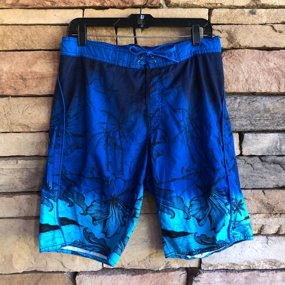 RoundTree & Yorke blue print swim trunks Men  Medium